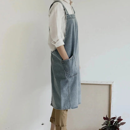 Apron Cotton Denim Two Front Pockets Machine Washable