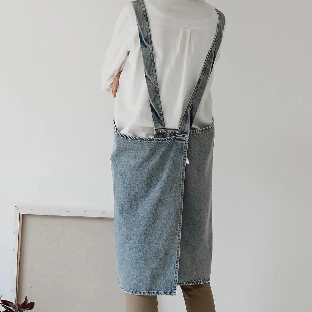 Apron Cotton Denim Two Front Pockets Machine Washable