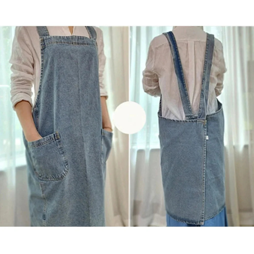 Apron Cotton Denim Two Front Pockets Machine Washable