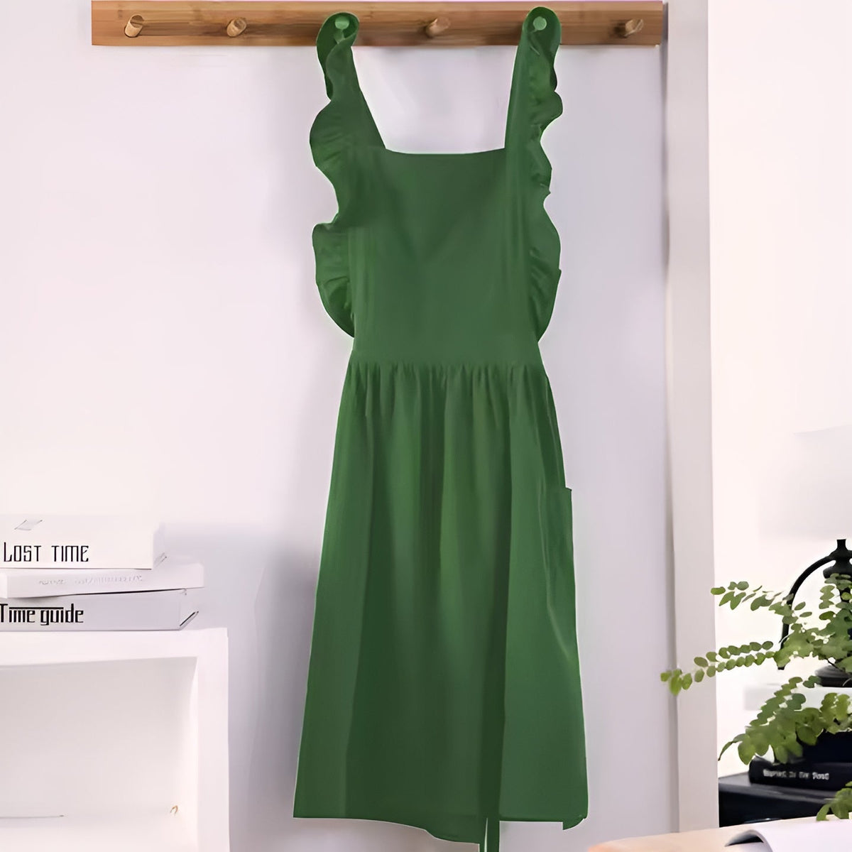 Apron Cotton-Linen Lotus Leaf Lace Two Pockets