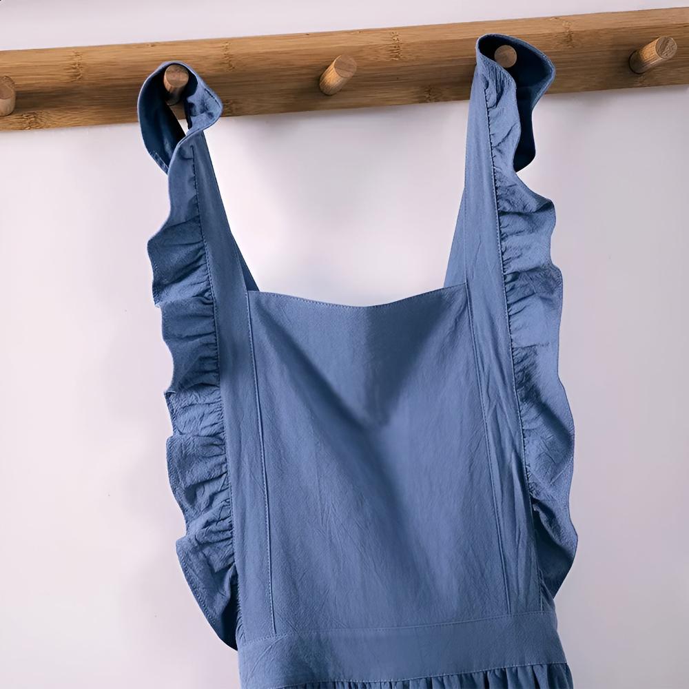 Apron Cotton-Linen Lotus Leaf Lace Two Pockets