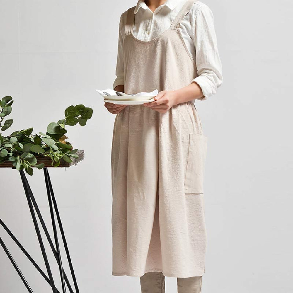Apron Cross-Back 100% Cotton Front Pockets