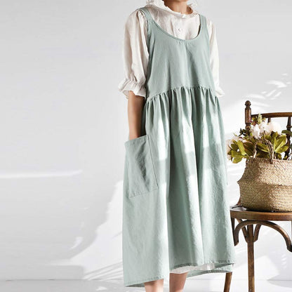 Apron Cross-Back 100% Cotton Front Pockets