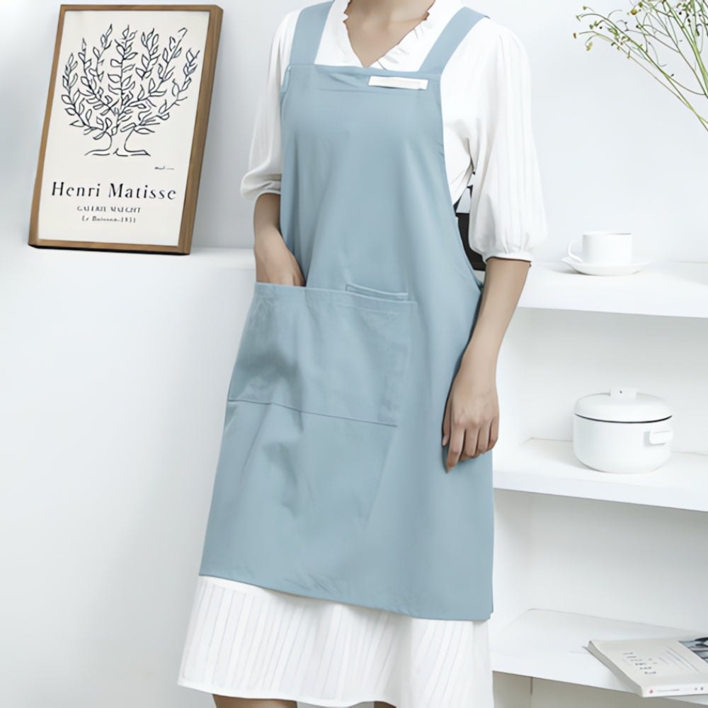 Apron Cross-Back Breathable Cotton Two Pockets