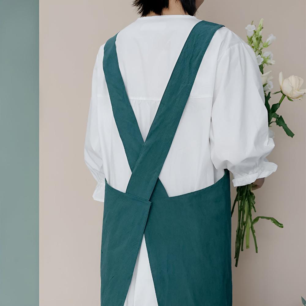 Apron Cross-Back Breathable Cotton Two Pockets