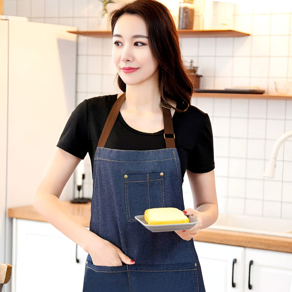 Apron Denim Adjustable Neck Strap Spacious Front Pocket