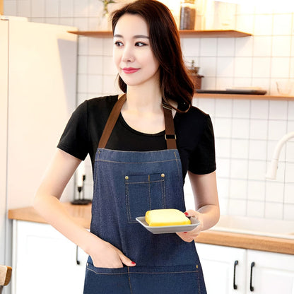 Apron Denim Adjustable Neck Strap Spacious Front Pocket