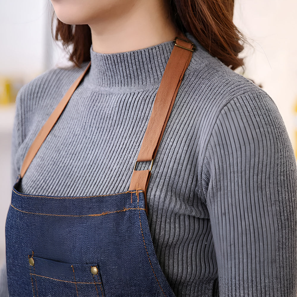 Apron Denim Adjustable Neck Strap Spacious Front Pocket
