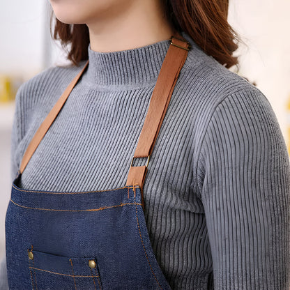 Apron Denim Adjustable Neck Strap Spacious Front Pocket