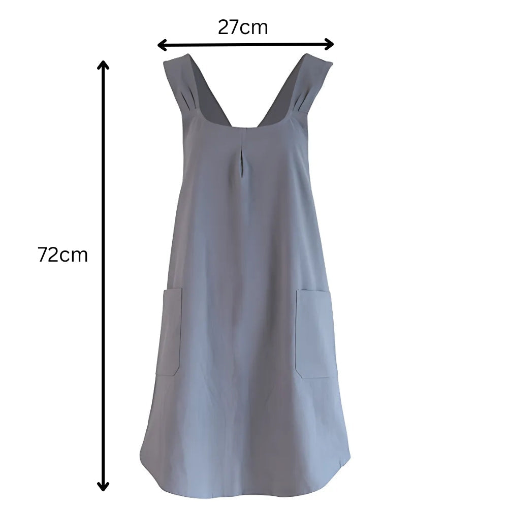 Apron Dress Cross-Back Cotton-Linen Two Front Pockets