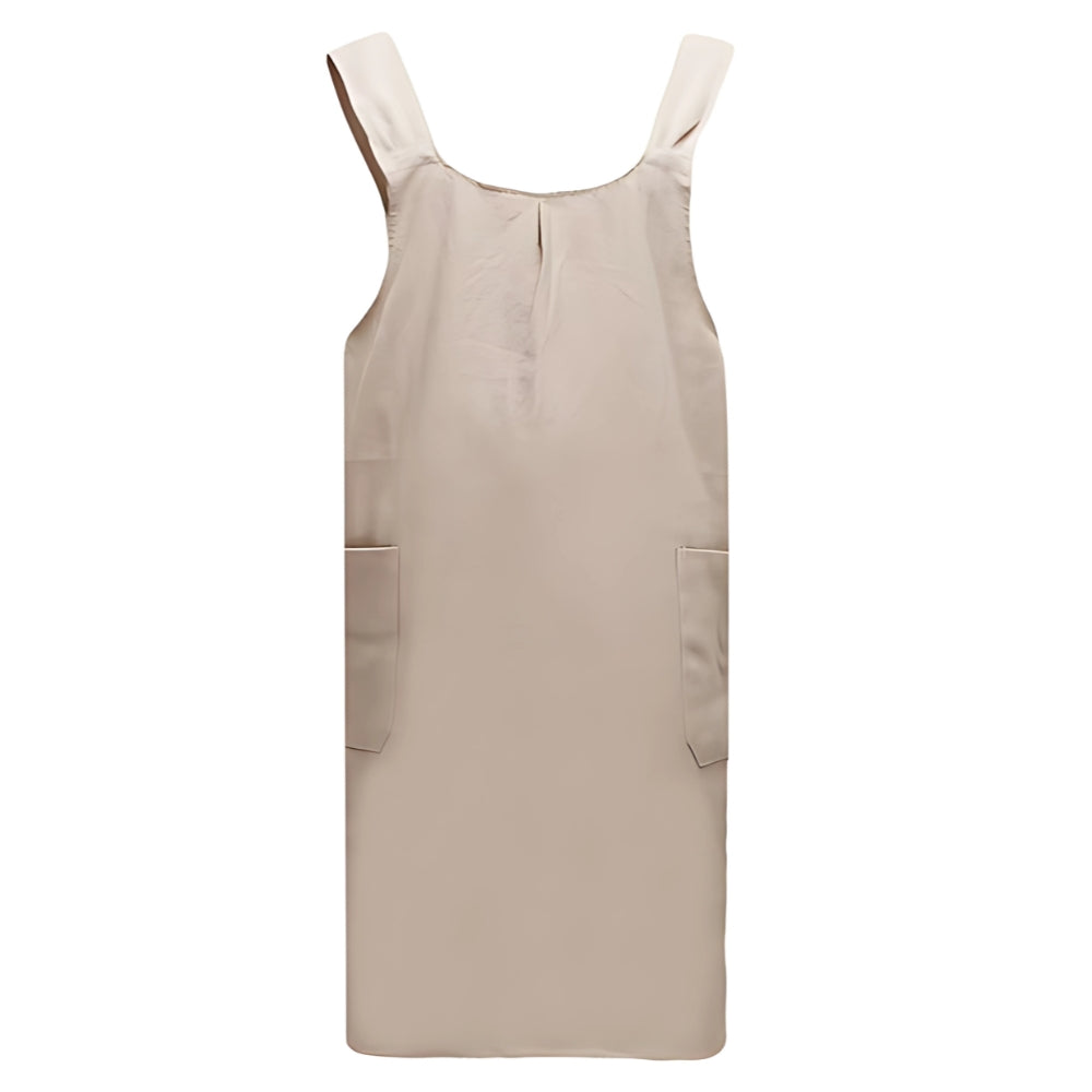 Apron Dress Cross-Back Cotton-Linen Two Front Pockets