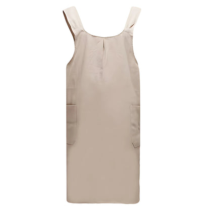 Apron Dress Cross-Back Cotton-Linen Two Front Pockets