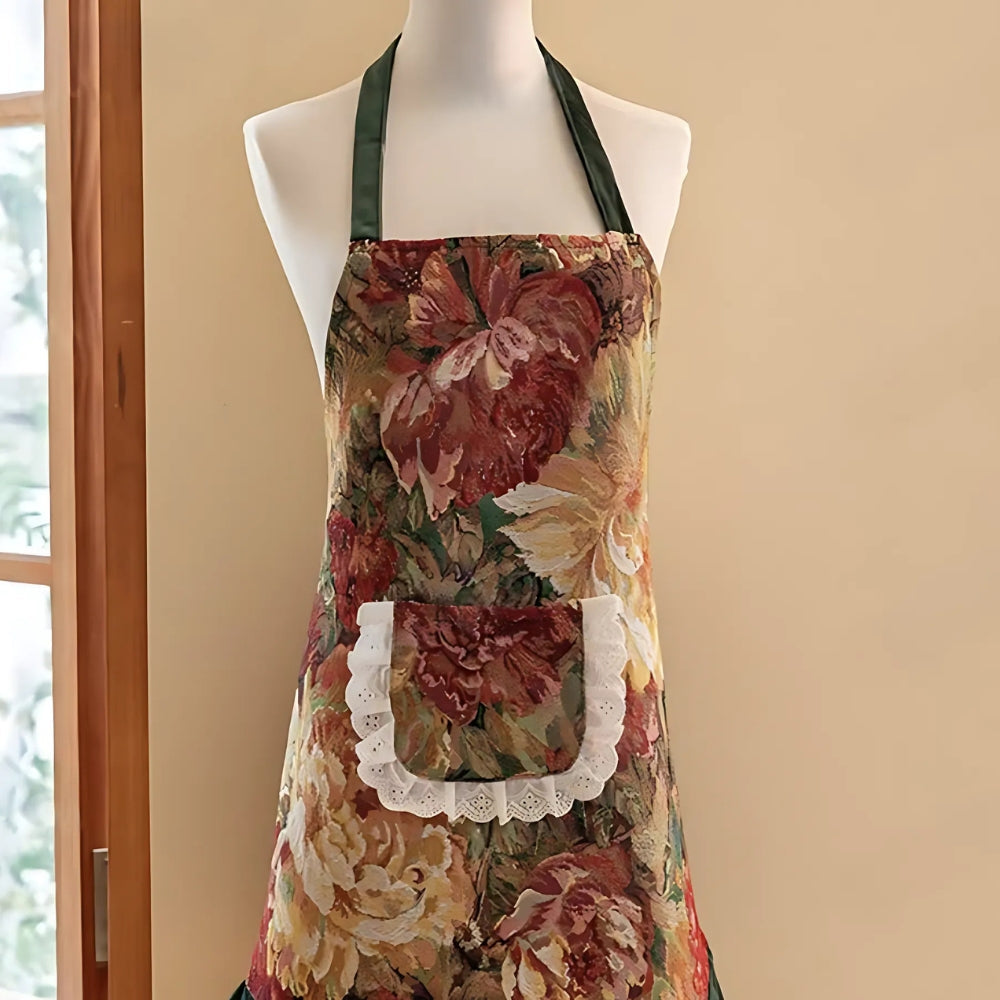 Apron Floral Oil & Water-Repellent Adjustable Ties
