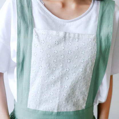 Apron Ruffled Pockets Cotton-Linen Blend Adjustable Straps
