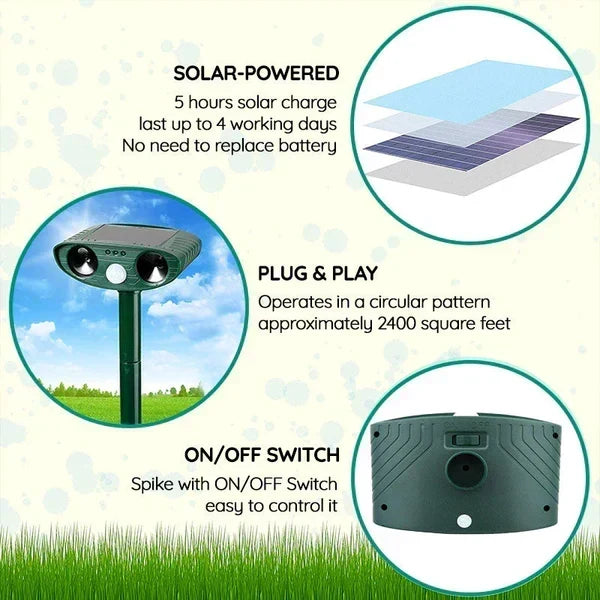 Armadillo Repellent Motion-Activated Ultrasonic Solar-Powered Weatherproof