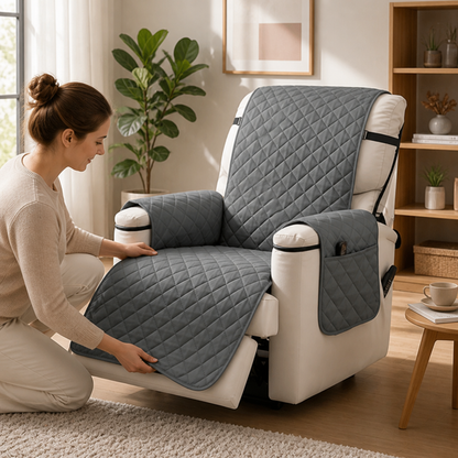 Armchair Cover Quilted Waterproof Anti-Slip Side Pocket
