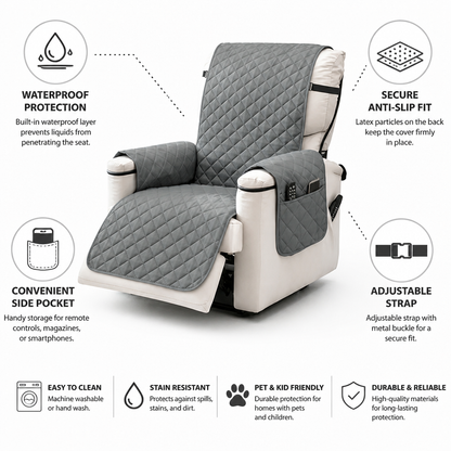 Armchair Cover Quilted Waterproof Anti-Slip Side Pocket