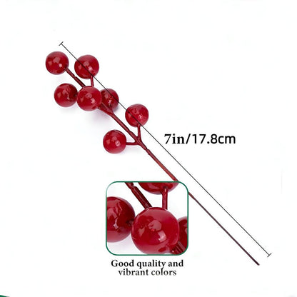 Artificial Pine Stems Lifelike Red Berries Weather-Resistant & Flexible