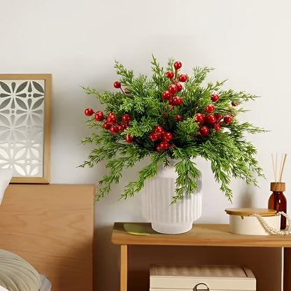 Artificial Pine Stems Lifelike Red Berries Weather-Resistant & Flexible
