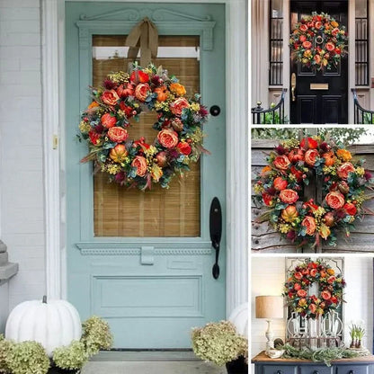 Autumn Wreath Rattan Pumpkin & Leaf Design 15.7 Inch