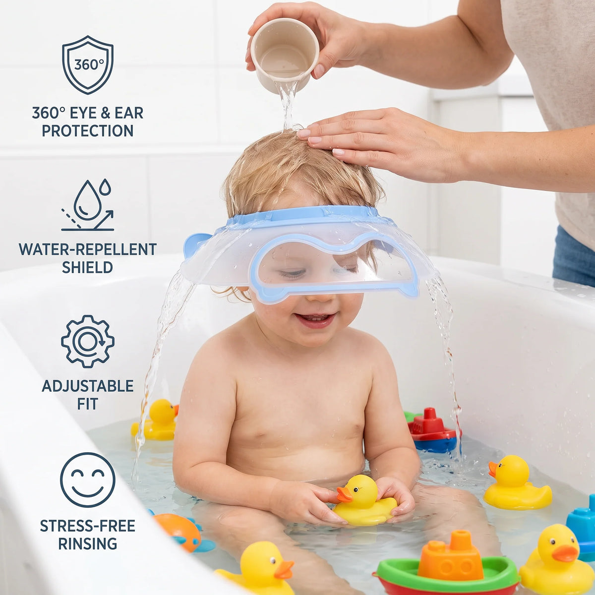 Baby Bath Visor Adjustable 360° Eye & Ear Coverage