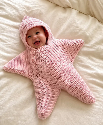 Baby Blanket Hooded Star-Shaped Crocheted Cotton Button Closure