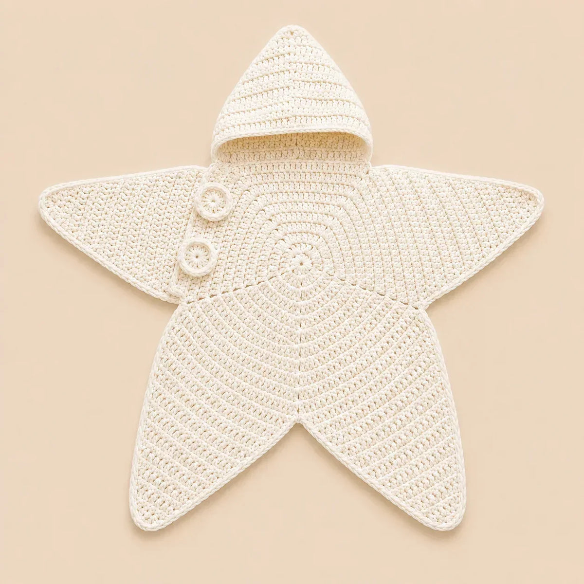 Baby Blanket Hooded Star-Shaped Crocheted Cotton Button Closure