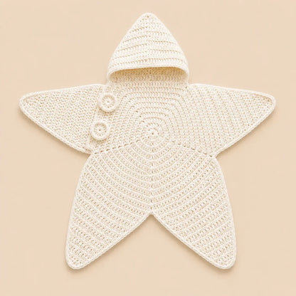 Baby Blanket Hooded Star-Shaped Crocheted Cotton Button Closure
