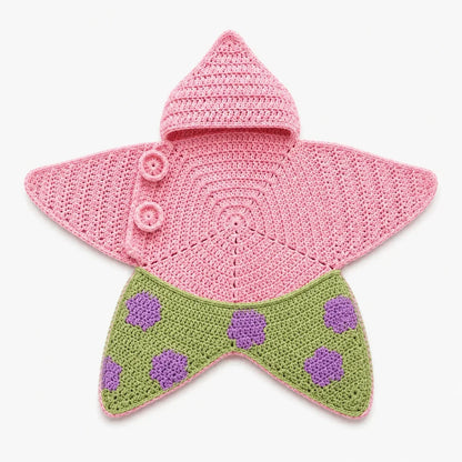 Baby Blanket Hooded Star-Shaped Crocheted Cotton Button Closure