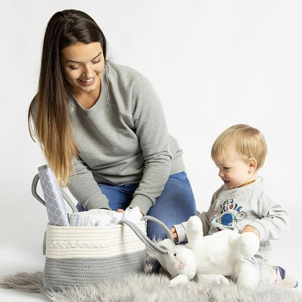 Baby Essentials Organizer Braided Grey Woven Lightweight & Portable