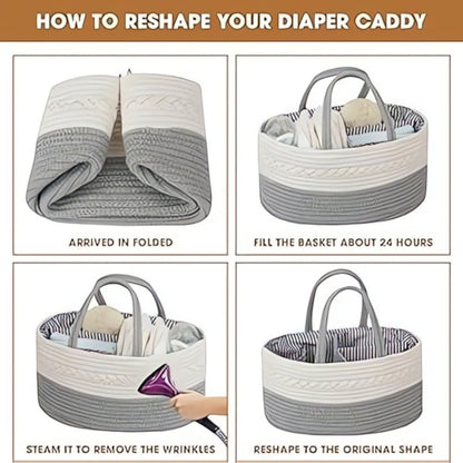 Baby Essentials Organizer Braided Grey Woven Lightweight & Portable