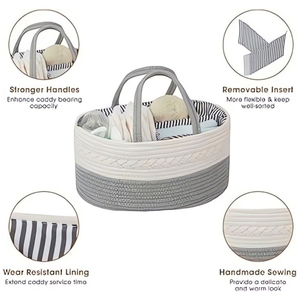 Baby Essentials Organizer Braided Grey Woven Lightweight & Portable