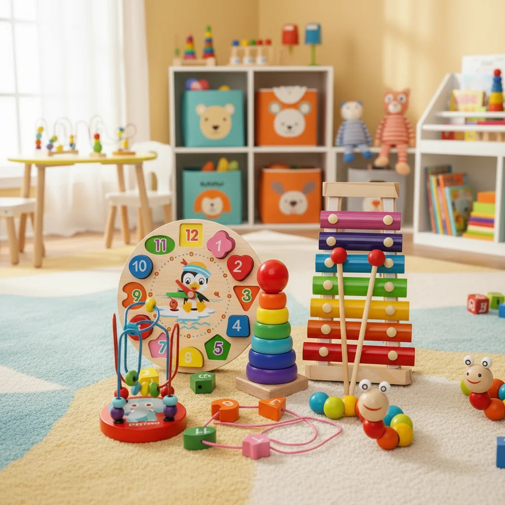 Baby Montessori Toy Set Natural Wood 5-in-1