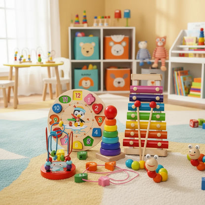Baby Montessori Toy Set Natural Wood 5-in-1