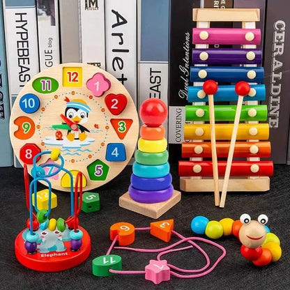 Baby Montessori Toy Set Natural Wood 5-in-1