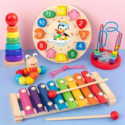 Baby Montessori Toy Set Natural Wood 5-in-1