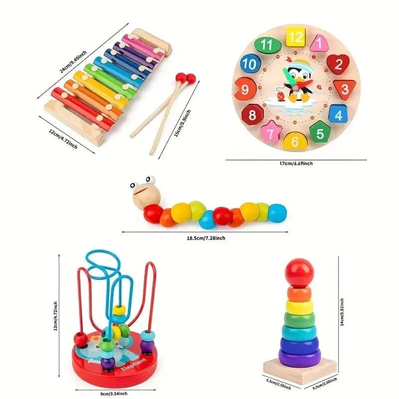 Baby Montessori Toy Set Natural Wood 5-in-1
