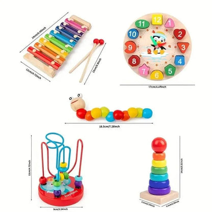 Baby Montessori Toy Set Natural Wood 5-in-1
