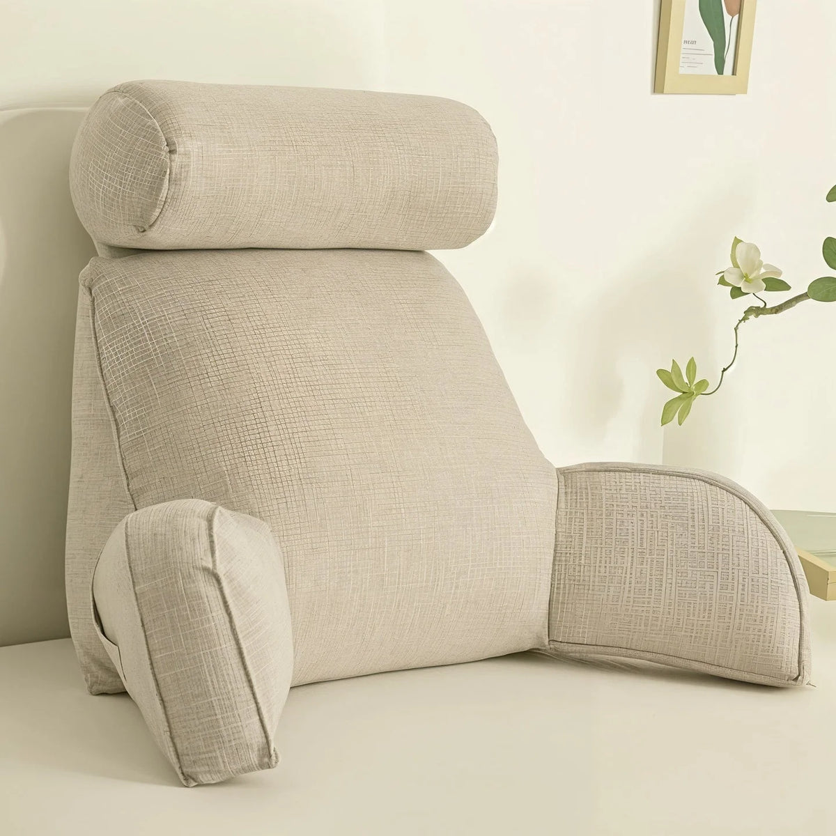Back Support Cushion Adjustable Headrest Washable Cotton Cover