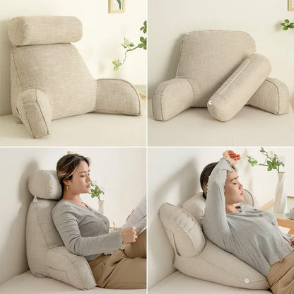 Back Support Cushion Adjustable Headrest Washable Cotton Cover