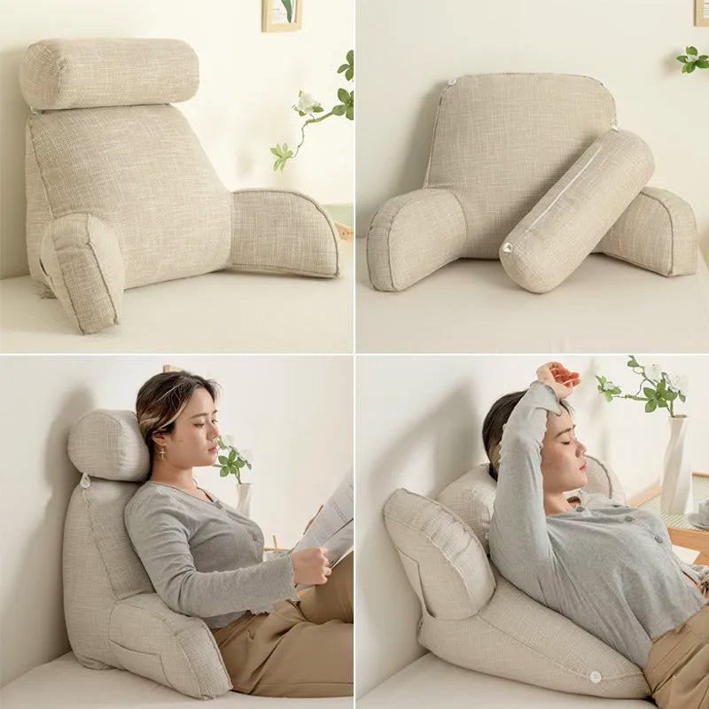 Back Support Cushion Adjustable Headrest Washable Cotton Cover