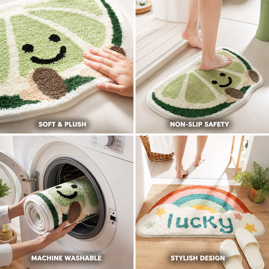 Bath Mat Citrus Design Plush Microfiber Non-Slip Backing