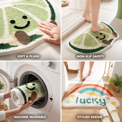 Bath Mat Citrus Design Plush Microfiber Non-Slip Backing