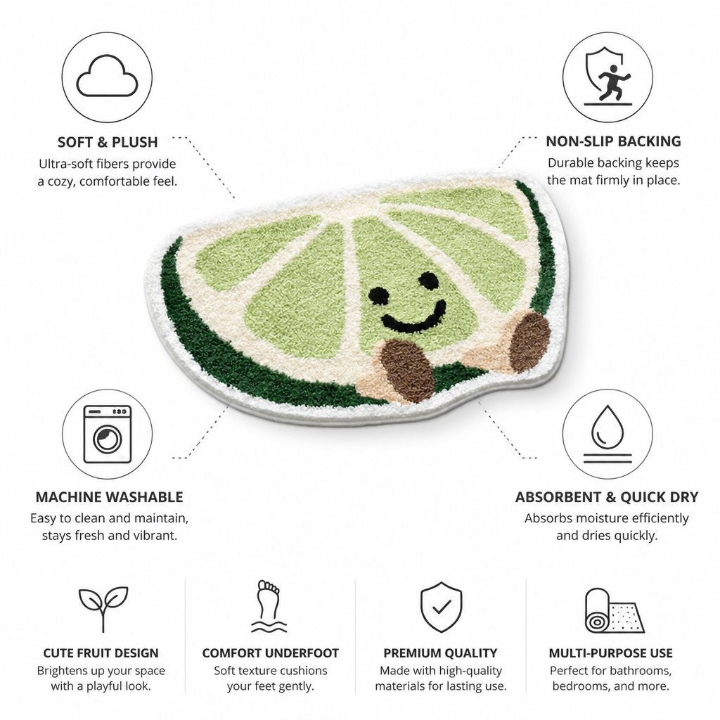 Bath Mat Citrus Design Plush Microfiber Non-Slip Backing