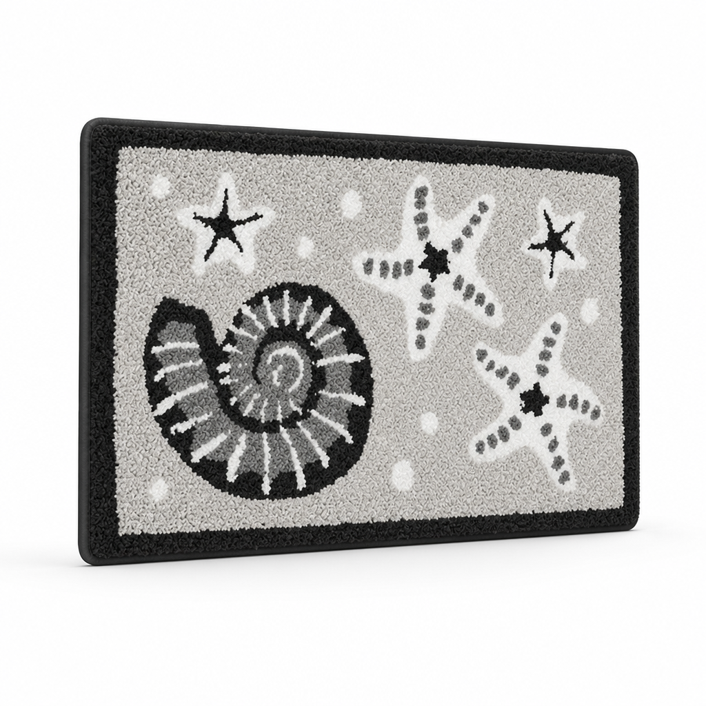 Bath Mat Coastal Starfish & Seashell Microfiber Non-Slip