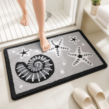 Bath Mat Coastal Starfish & Seashell Microfiber Non-Slip