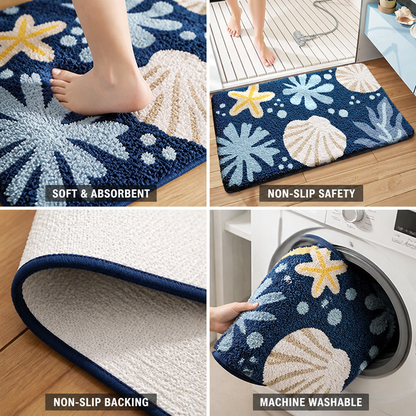 Bath Mat Coastal Starfish & Seashell Microfiber Non-Slip