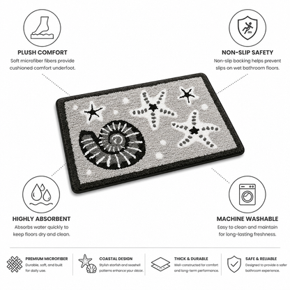 Bath Mat Coastal Starfish & Seashell Microfiber Non-Slip