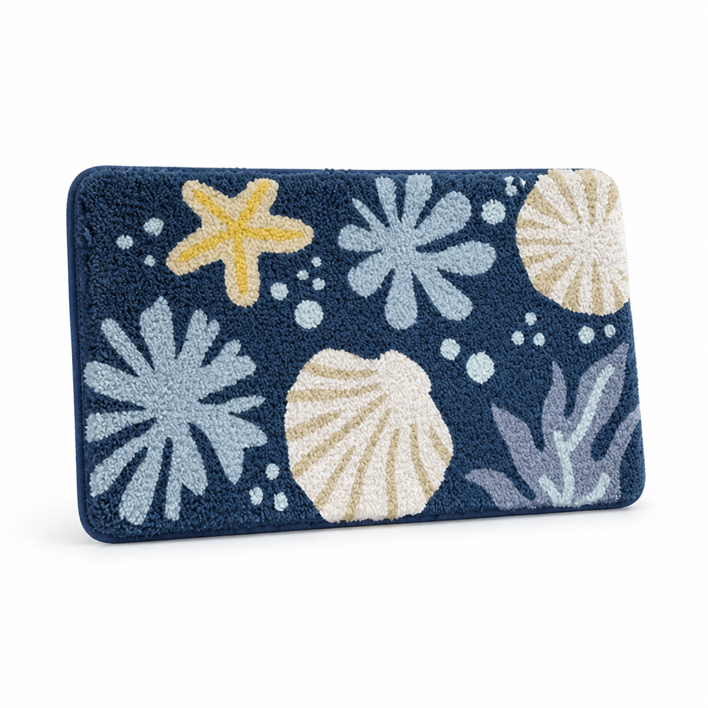 Bath Mat Coastal Starfish & Seashell Microfiber Non-Slip
