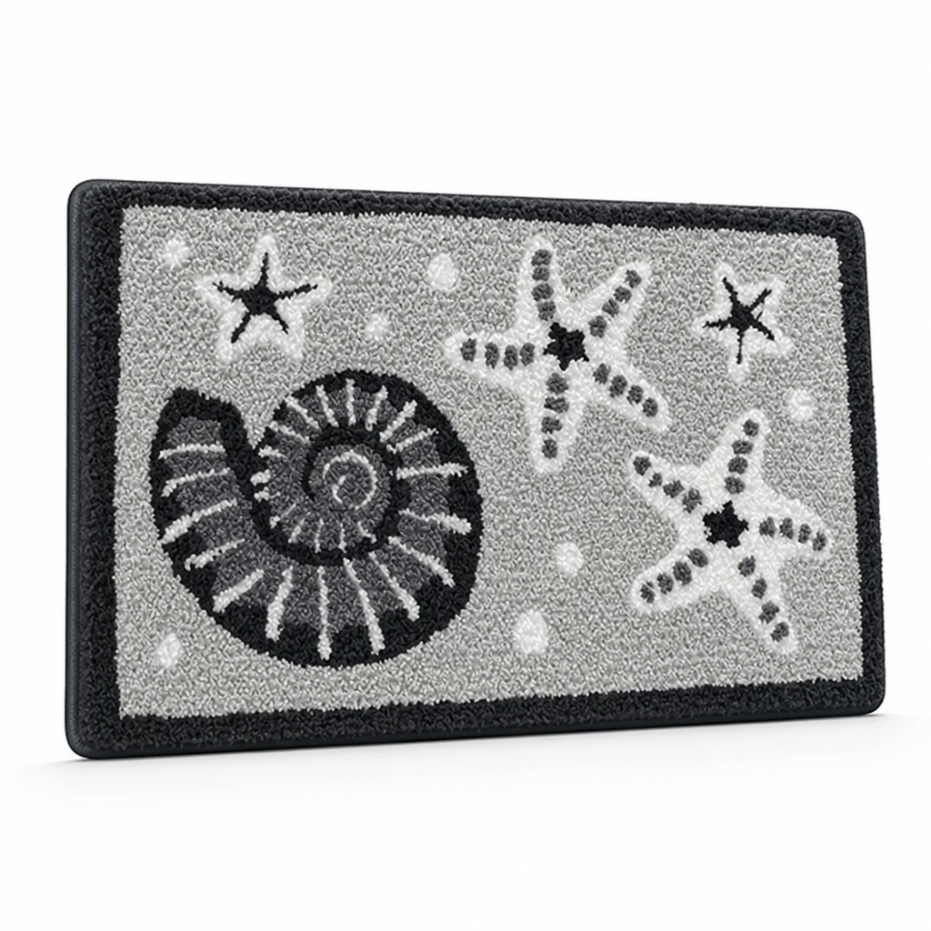 Bath Mat Coastal Starfish & Seashell Microfiber Non-Slip